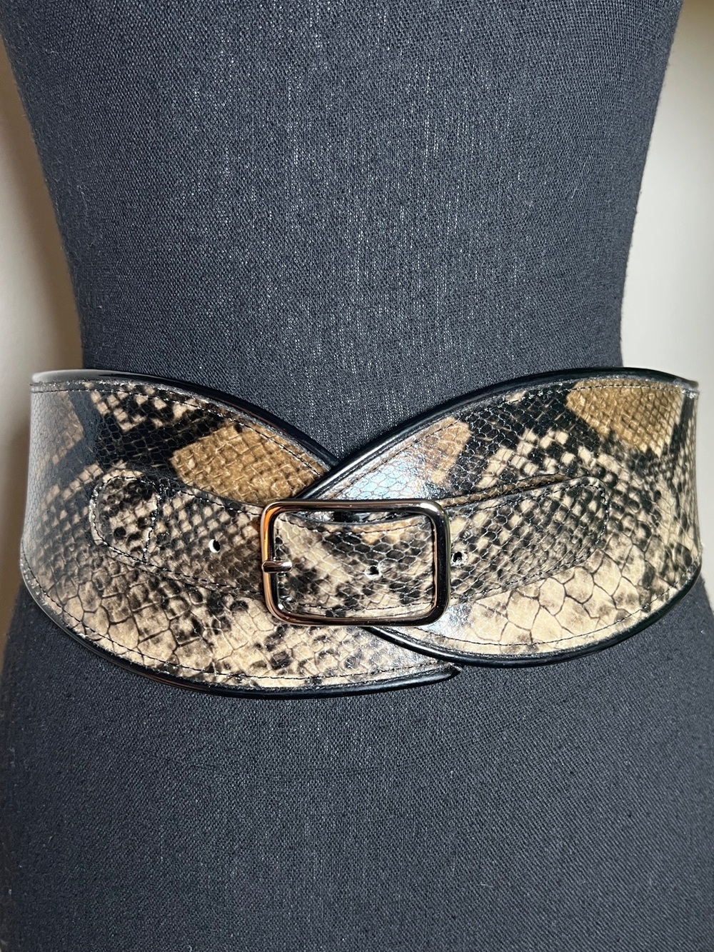 Express Women’s Vintage Faux Snakeskin Corset Waist Belt Silver Tone Buckle